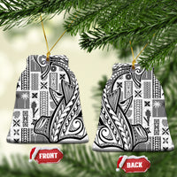 Samoa Tapa Ceramic Ornament Siapo Mix Tatau Patterns - White LT7 Bell Flake White - Polynesian Pride