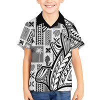 Samoa Tapa Family Matching Long Sleeve Bodycon Dress and Hawaiian Shirt Siapo Mix Tatau Patterns - White LT7 Son's Shirt White - Polynesian Pride