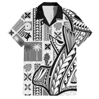Samoa Tapa Family Matching Off Shoulder Short Dress and Hawaiian Shirt Siapo Mix Tatau Patterns - White LT7 Dad's Shirt - Short Sleeve White - Polynesian Pride