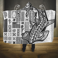 Samoa Tapa Hooded Blanket Siapo Mix Tatau Patterns - White LT7 One Size White - Polynesian Pride