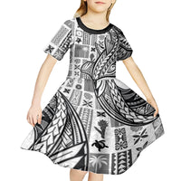 Samoa Tapa Kid Short Sleeve Dress Siapo Mix Tatau Patterns - White LT7 - Polynesian Pride