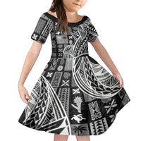 Samoa Tapa Family Matching Short Sleeve Bodycon Dress and Hawaiian Shirt Siapo Mix Tatau Patterns - Black LT7 Daughter's Dress Black - Polynesian Pride