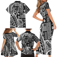 Samoa Tapa Family Matching Short Sleeve Bodycon Dress and Hawaiian Shirt Siapo Mix Tatau Patterns - Black LT7 - Polynesian Pride