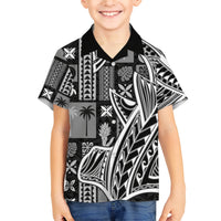 Samoa Tapa Family Matching Short Sleeve Bodycon Dress and Hawaiian Shirt Siapo Mix Tatau Patterns - Black LT7 Son's Shirt Black - Polynesian Pride