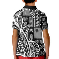 Samoa Tapa Kid Polo Shirt Siapo Mix Tatau Patterns - Black LT7 - Polynesian Pride