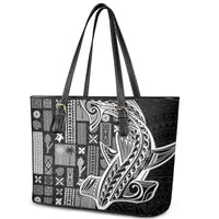Samoa Tapa Leather Tote Bag Siapo Mix Tatau Patterns - Black LT7 - Polynesian Pride