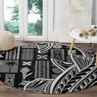 Samoa Tapa Round Carpet Siapo Mix Tatau Patterns - Black LT7 - Polynesian Pride
