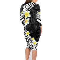 Hawaii Aloha Family Matching Long Sleeve Bodycon Dress and Hawaiian Shirt Plumeria Vintage - Black LT7 - Polynesian Pride