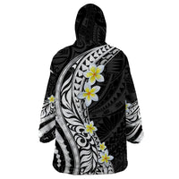 Hawaii Aloha Wearable Blanket Hoodie Plumeria Vintage - Black LT7 - Polynesian Pride