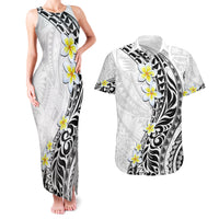 Hawaii Aloha Couples Matching Tank Maxi Dress and Hawaiian Shirt Plumeria Vintage - White LT7 White - Polynesian Pride