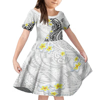 Hawaii Aloha Family Matching Off Shoulder Short Dress and Hawaiian Shirt Plumeria Vintage - White LT7 Daughter's Dress White - Polynesian Pride