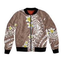 Hawaii Aloha Bomber Jacket Plumeria Vintage - Brown LT7 Unisex Brown - Polynesian Pride