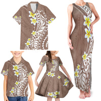 Hawaii Aloha Family Matching Tank Maxi Dress and Hawaiian Shirt Plumeria Vintage - Brown LT7 - Polynesian Pride