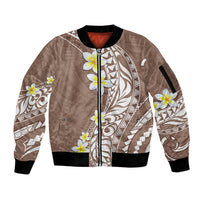 Hawaii Aloha Sleeve Zip Bomber Jacket Plumeria Vintage - Brown LT7 Unisex Brown - Polynesian Pride