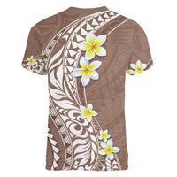 Hawaii Aloha Women V Neck T Shirt Plumeria Vintage - Brown LT7 - Polynesian Pride