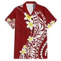 Hawaii Aloha Family Matching Summer Maxi Dress and Hawaiian Shirt Plumeria Vintage - Crimson LT7 Dad's Shirt - Short Sleeve Crimson - Polynesian Pride