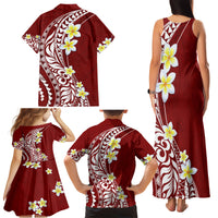 Hawaii Aloha Family Matching Tank Maxi Dress and Hawaiian Shirt Plumeria Vintage - Crimson LT7 - Polynesian Pride