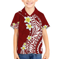 Hawaii Aloha Family Matching Tank Maxi Dress and Hawaiian Shirt Plumeria Vintage - Crimson LT7 Son's Shirt Crimson - Polynesian Pride