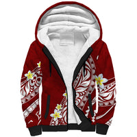 Hawaii Aloha Sherpa Hoodie Plumeria Vintage - Crimson LT7 Unisex Crimson - Polynesian Pride