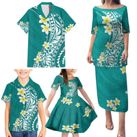 Hawaii Aloha Family Matching Puletasi Dress and Hawaiian Shirt Plumeria Vintage - Teal LT7 - Polynesian Pride