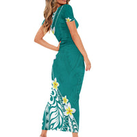 Hawaii Aloha Family Matching Short Sleeve Bodycon Dress and Hawaiian Shirt Plumeria Vintage - Teal LT7 - Polynesian Pride