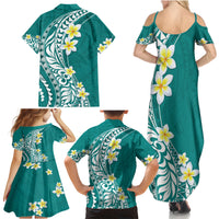 Hawaii Aloha Family Matching Summer Maxi Dress and Hawaiian Shirt Plumeria Vintage - Teal LT7 - Polynesian Pride