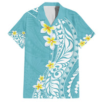 Hawaii Aloha Family Matching Tank Maxi Dress and Hawaiian Shirt Plumeria Vintage - Turquoise LT7 Dad's Shirt - Short Sleeve Turquoise - Polynesian Pride