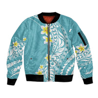 Hawaii Aloha Sleeve Zip Bomber Jacket Plumeria Vintage - Turquoise LT7 Unisex Turquoise - Polynesian Pride