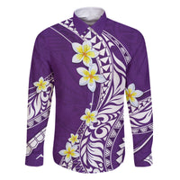 Hawaii Aloha Family Matching Mermaid Dress and Hawaiian Shirt Plumeria Vintage - Violet LT7 Dad's Shirt - Long Sleeve Violet - Polynesian Pride