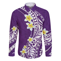 Hawaii Aloha Family Matching Tank Maxi Dress and Hawaiian Shirt Plumeria Vintage - Violet LT7 Dad's Shirt - Long Sleeve Violet - Polynesian Pride