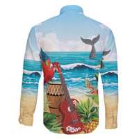 Aloha Honolulu Festival Family Matching Off The Shoulder Long Sleeve Dress and Hawaiian Shirt Ukulele By The Shore