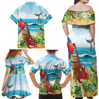 Aloha Honolulu Festival Family Matching Off Shoulder Maxi Dress and Hawaiian Shirt Ukulele By The Shore
