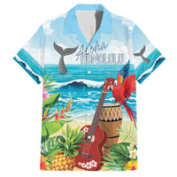Aloha Honolulu Festival Family Matching Short Sleeve Bodycon Dress and Hawaiian Shirt Ukulele By The Shore