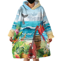 Aloha Honolulu Festival Wearable Blanket Hoodie Ukulele By The Shore