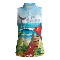 Aloha Honolulu Festival Women Sleeveless Polo Shirt Ukulele By The Shore