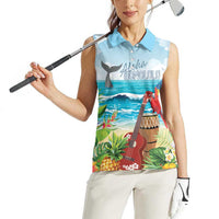 Aloha Honolulu Festival Women Sleeveless Polo Shirt Ukulele By The Shore