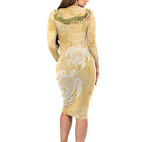 Aloha Honolulu Festival Family Matching Long Sleeve Bodycon Dress and Hawaiian Shirt Hawaii Kapa Mix Flowers Lei