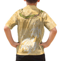 Aloha Honolulu Festival Family Matching Off The Shoulder Long Sleeve Dress and Hawaiian Shirt Hawaii Kapa Mix Flowers Lei