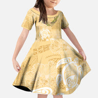 Aloha Honolulu Festival Family Matching Off The Shoulder Long Sleeve Dress and Hawaiian Shirt Hawaii Kapa Mix Flowers Lei