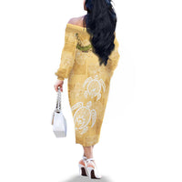 Aloha Honolulu Festival Family Matching Off The Shoulder Long Sleeve Dress and Hawaiian Shirt Hawaii Kapa Mix Flowers Lei