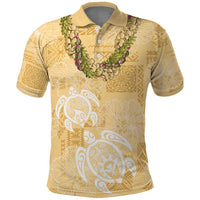 Aloha Honolulu Festival Polo Shirt Hawaii Kapa Mix Flowers Lei
