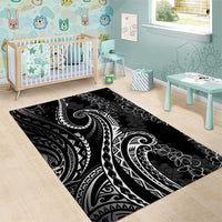 Polynesia Plumeria Lei Area Rug Black Curves Motif