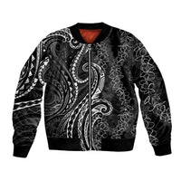 Polynesia Plumeria Lei Bomber Jacket Black Curves Motif LT7 Unisex Black - Polynesian Pride