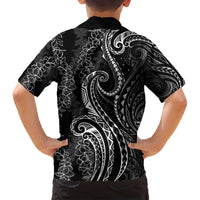 Polynesia Plumeria Lei Family Matching Long Sleeve Bodycon Dress and Hawaiian Shirt Black Curves Motif LT7 - Polynesian Pride