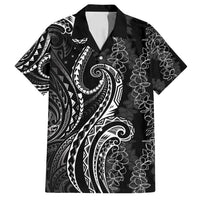 Polynesia Plumeria Lei Family Matching Long Sleeve Bodycon Dress and Hawaiian Shirt Black Curves Motif LT7 Dad's Shirt - Short Sleeve Black - Polynesian Pride