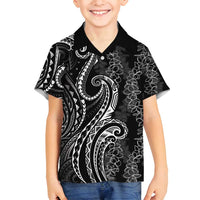 Polynesia Plumeria Lei Family Matching Puletasi and Hawaiian Shirt Black Curves Motif LT7 Son's Shirt Black - Polynesian Pride