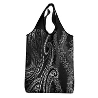 Polynesia Plumeria Lei Grocery Bag Black Curves Motif
