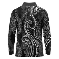 Polynesia Plumeria Lei Long Sleeve Polo Shirt Black Curves Motif