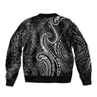 Polynesia Plumeria Lei Sleeve Zip Bomber Jacket Black Curves Motif LT7 - Polynesian Pride