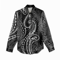 Polynesia Plumeria Lei Women Casual Shirt Black Curves Motif